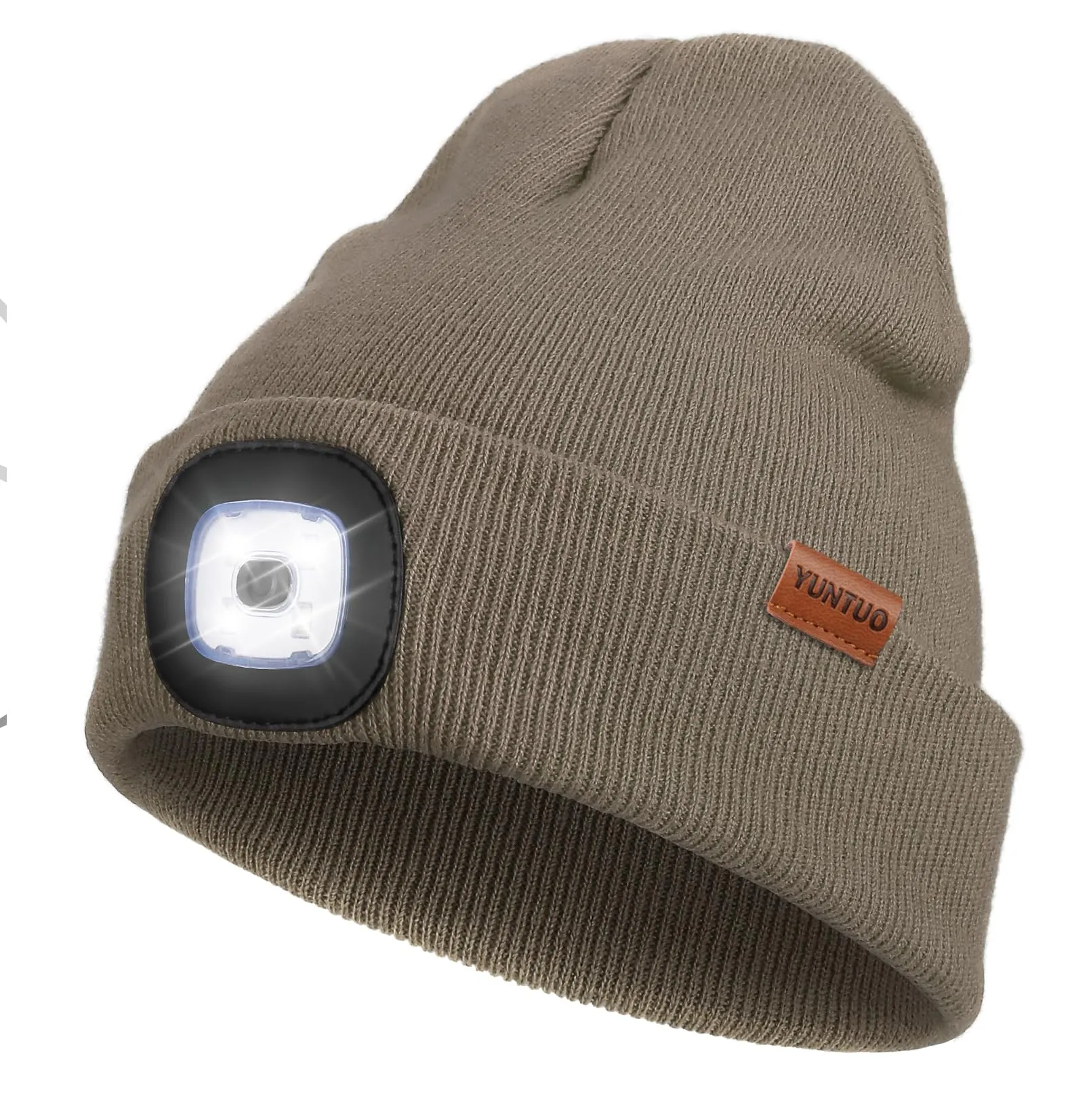 YunTuo LED Beanie with The Light, Unisex USB Rechargeable Headlamp Winter Knitted Cap Gifts for Men Dad Husband Him.