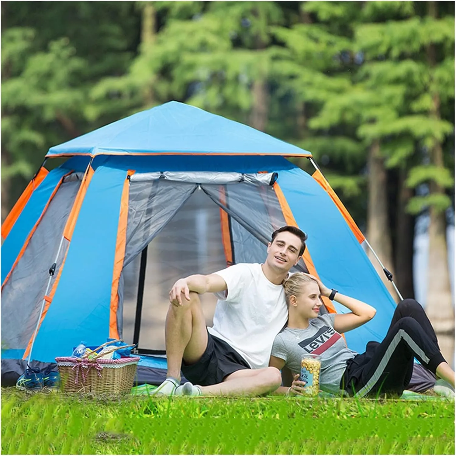 YXCKG Family Camping Tent, Tents with Top Rainfly Camping Tents & Shelters, Portable and Durable Outdoor Tent, Good for Family Trip, Hiking, Picnic and Party (Color : Blue)