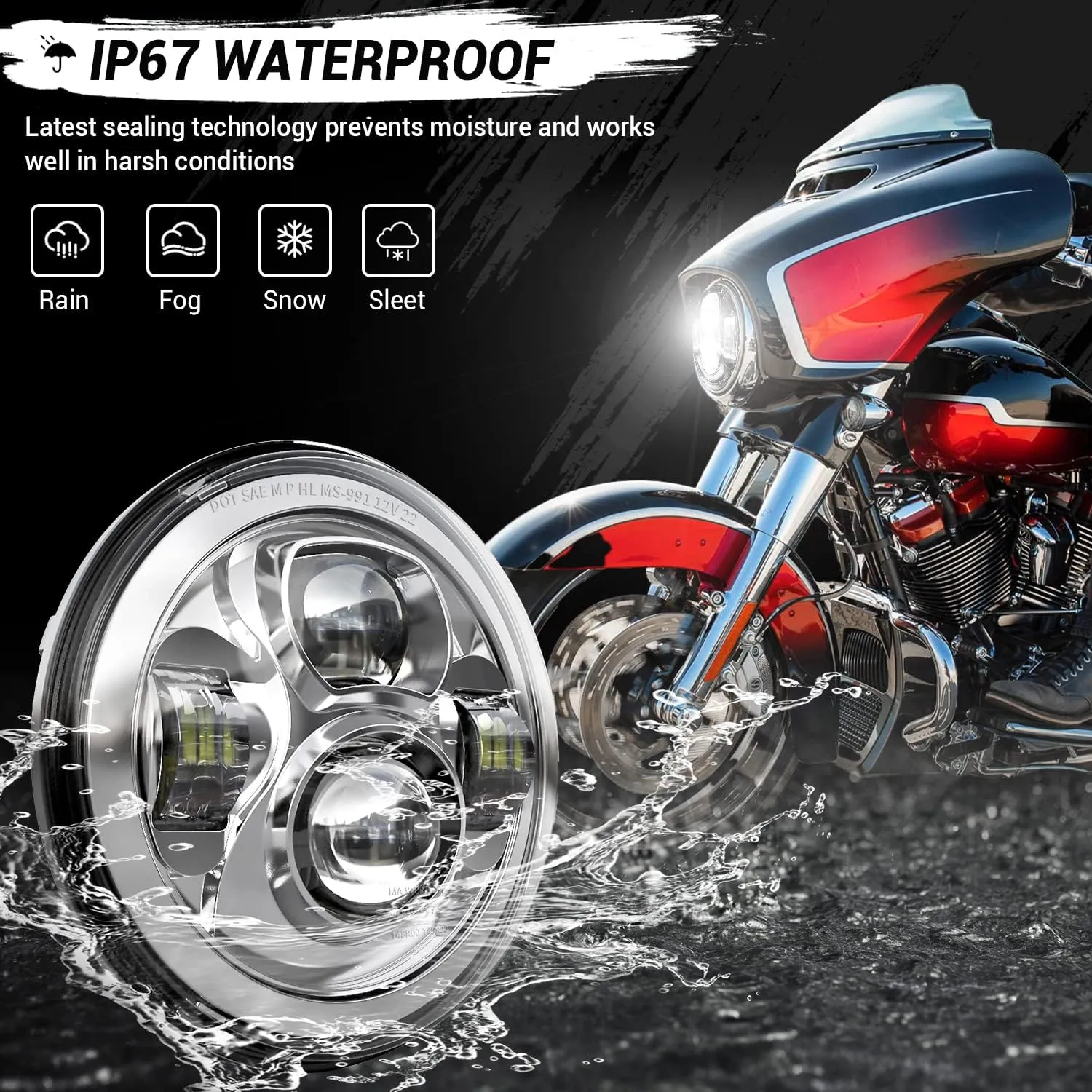 Z-OFFROAD New Motorcycle 7 Inch LED Headlight DOT Kit Compatible with Harley Davidson Touring Street Glide Road King Special Electra Glide Ultra Classic Fat Boy Heritage Softail Switchback Chrome