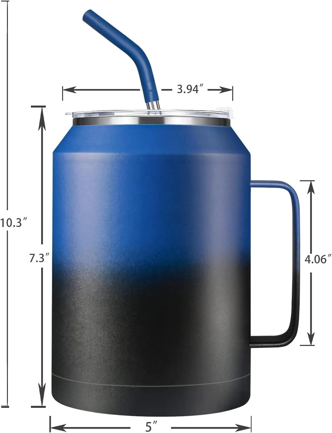 Zenbo 50 oz Mug Tumbler – Stainless Steel Vacuum Insulated Mug with Handle,Lid and Straw,Keeps Drinks Cold up to 36 Hours – Sweat-Proof Body, Dishwasher Safe