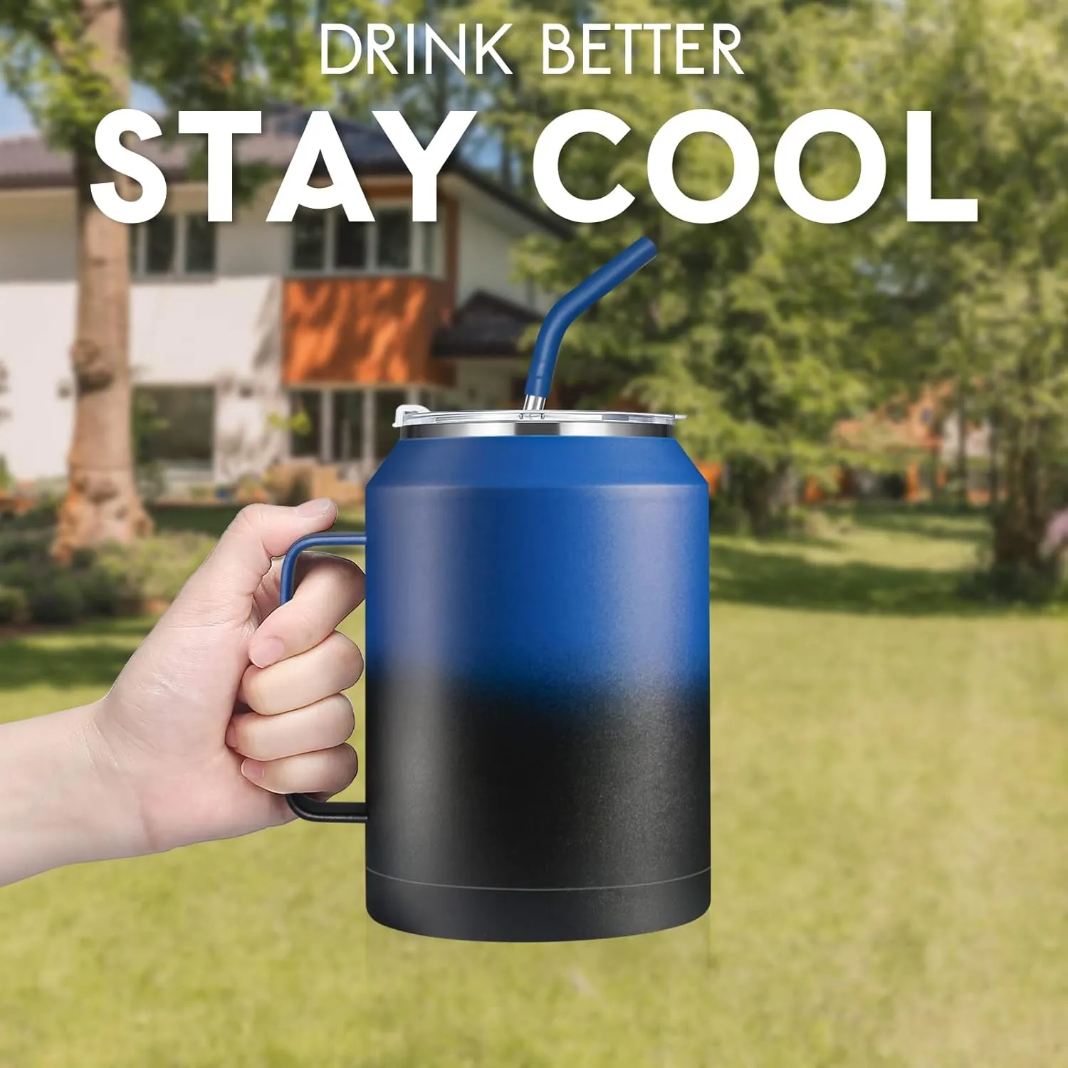 Zenbo 50 oz Mug Tumbler – Stainless Steel Vacuum Insulated Mug with Handle,Lid and Straw,Keeps Drinks Cold up to 36 Hours – Sweat-Proof Body, Dishwasher Safe