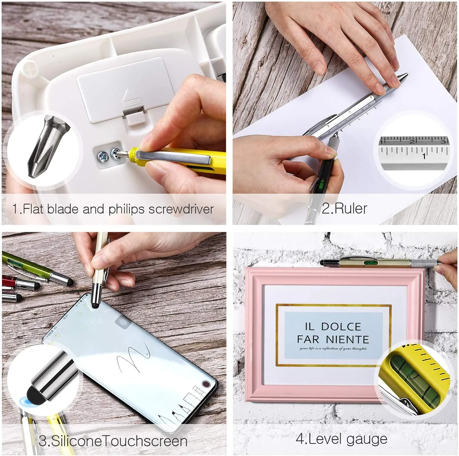 Zhanmai 16 Pieces 8 Pcs Gifts for Men Fathers Day Dad Gifts from Daughter Son Wife 6 in 1 Multitool Pen Set with Refills Screwdriver Ruler Levelgauge Birthday Graduation (Red)