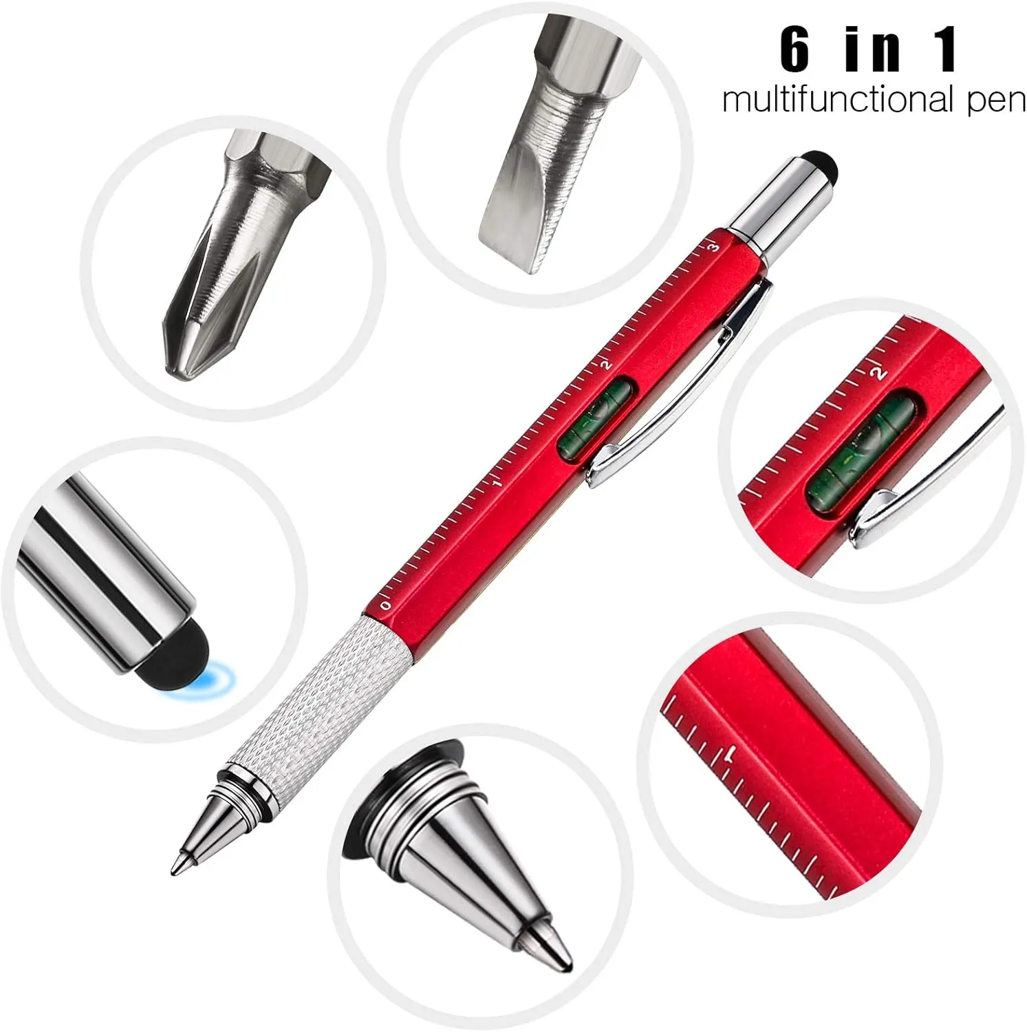 Zhanmai 16 Pieces 8 Pcs Gifts for Men Fathers Day Dad Gifts from Daughter Son Wife 6 in 1 Multitool Pen Set with Refills Screwdriver Ruler Levelgauge Birthday Graduation (Red)